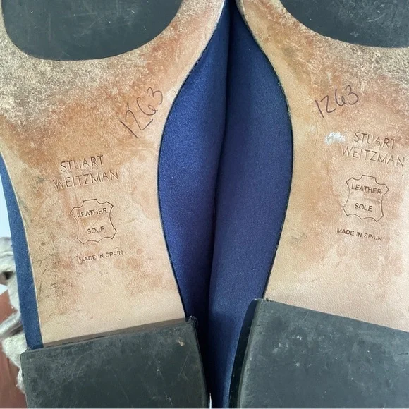 Stuart Weitzman Blue Midnight Satin Flats Loafers - Picture 8 of 10